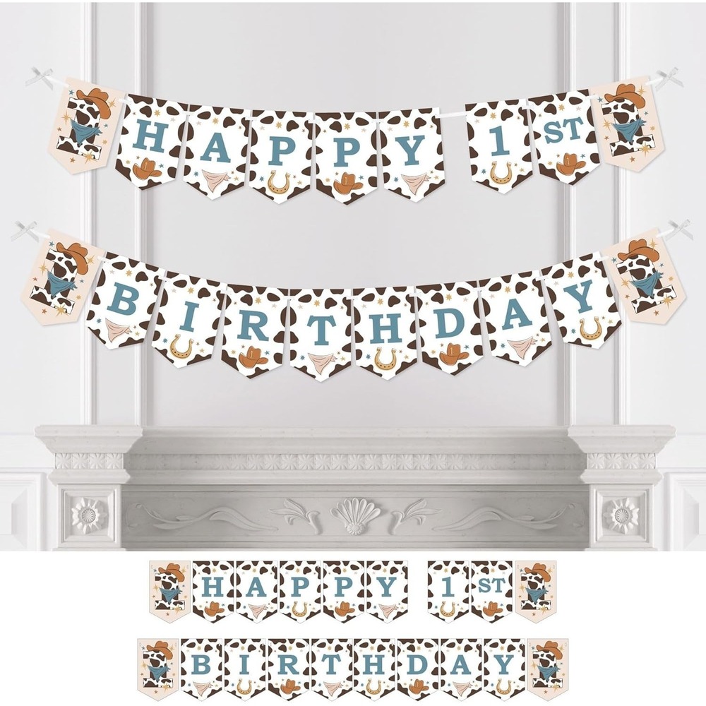 Big Dot of Happiness My First Rodeo Little Cowboy 1st Birthday Bunting Banner